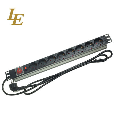 Server Rack PDU Aluminum Alloy 19 Inch 8 Way Power Distribution Unit with Germany Socket Type and KP Cower Switch 1U Height