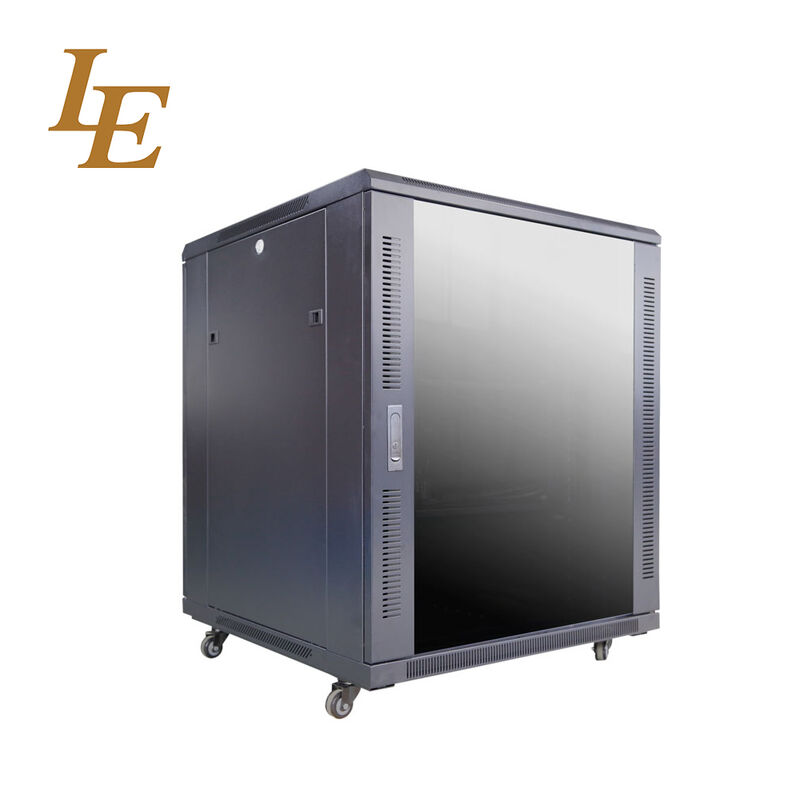 19Inch 18U 800mm Width 22U 600mm Width Tempered Glass Front Door and Solid Metal Rear Door with Handle Locks Racks RAL9004 Black RAL9005 Black Flat Packing