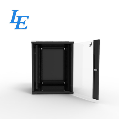 کابینت 19 اینچ استاندارد 6U 9U 600x550mm 600x600mm دو قسمت دسته نوع RAL9004 سیاه دیوار نصب محفظه با درب جلو شیشه گرم و پانل های جانبی قابل برداشت