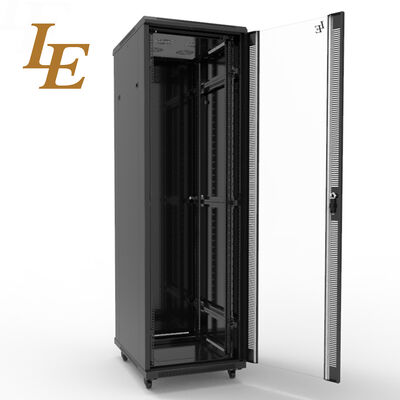 19 اینچ 600mm 800mm عرض Server Rack SPCC کابینت شبکه فولادی با درب جلو شیشه گرم بسته بندی مسطح برای استفاده از مرکز داده