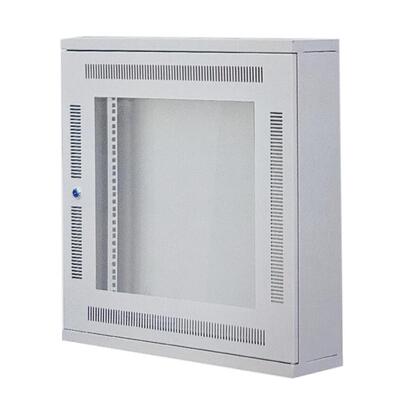 کابینت رک سرور ۱۹ اینچی ۱۲ یونیت دیواری با درب شیشه‌ای سکوریت و ورودی کابل در بالا و پایین